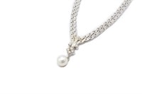 Italian 18ct White gold, diamond & pearl drop