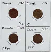 1928, 32, 33 & 34  Canada  Small Cents