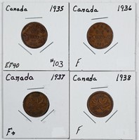 1935, 36, 37 & 38  Canada  Small Cents