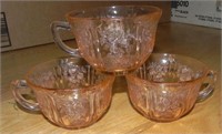 3 Pink Depression Glass Coffee Cups