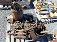 vintage horse hames, wooden pulleys