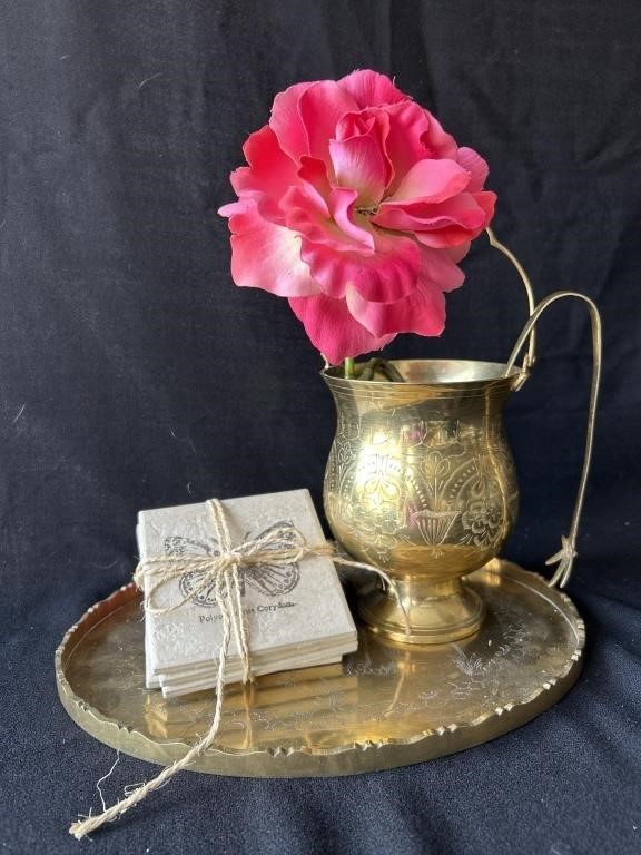 Brass tray 12x10 & brass ice bucket or planter,