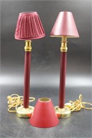 PAIR OF BURGUNDY ELECTRIFIED CANDLESTICK LAMPS