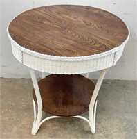 Vintage Wicker & Wood Accent Table with Shelf