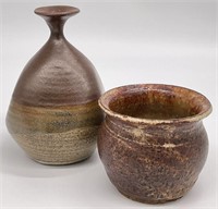 Signed Art Pottery Vase & Bowl