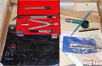 DRAFTING TOOLS IN WOODEN CASE