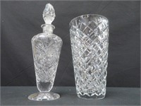 CUT CRYSTAL VASE & CRYSTAL DECANTER