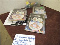 3) Unopened Baby Bib Cross-stitch Kits 2 Bibs each
