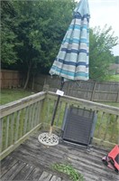 PATIO UMBRELLA, STAND, 2 OUTDOOR CHAIRS