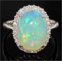 Platinum 4.27 ct Natural Opal & Diamond Ring