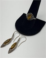 925 Silver Earrings and Ring size 9.5
