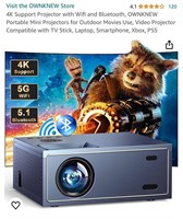 4K Support Projector with Wifi and Bluetooth