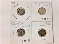 1917 / 1918 / 1919 / 1920 SILVER COINS - 5 CENTS
