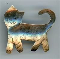 Etched Cat Pin Silver 1.75”