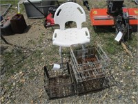 327) 3 wire crates & shower chair