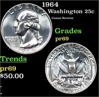 Proof 1964 Washington Quarter 25c Grades GEM++ Pro