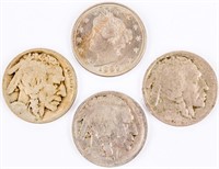 Coin Lot of 3 Buffalo & 1 Liberty Head Nickels
