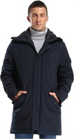 Men's Classic Hooded Puffer Jacket-Small - NAVY