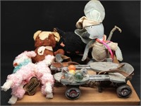 Vtg Wards Speedline Skates & Antique Stuffed Toys