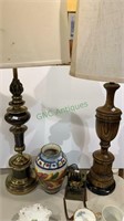 Two table lamps with shades, nice Italian pottery