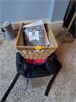 BOX  OF COMPOSITION BOOKS AND BOOKBAG - NO BASKET