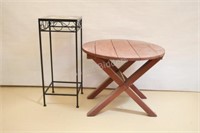 Outdoor Round Side Table w Tile Metal Plant Stand