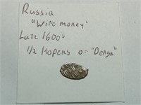 OF) Late 1600's Russia silver "wire money"