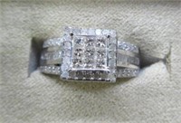 sterling baguette diamonds cluster ring sz 6.25