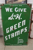 Vintage Double Sided Porcelain Green Stamps Sign