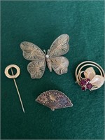 Butterfly pin, vintage gold