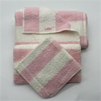 3 Piece Pink Striped Towel Set