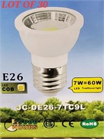 LOT OF 30 - Jenco LED COB E26 Light Bulb. Dimmable