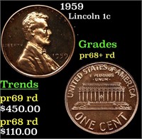 Proof 1959 Lincoln Cent 1c Grades Gem++ Proof Red