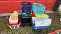 Lot of Milk Crates and Baskets