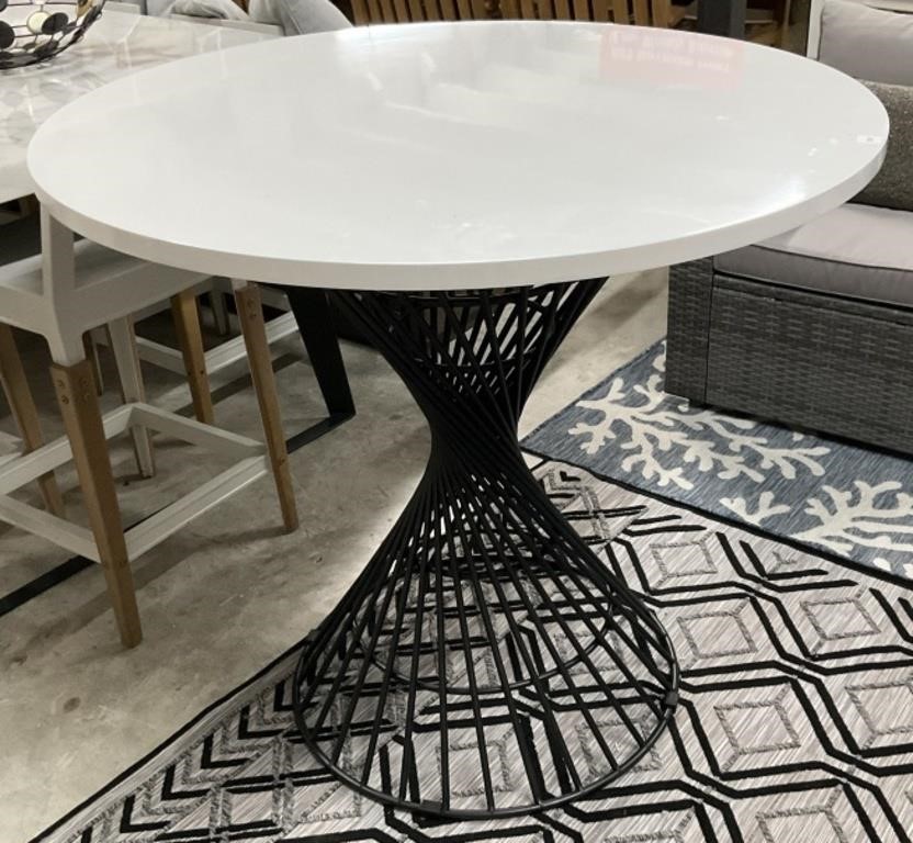 Modern  Round White Top Dining Table  Black Twist