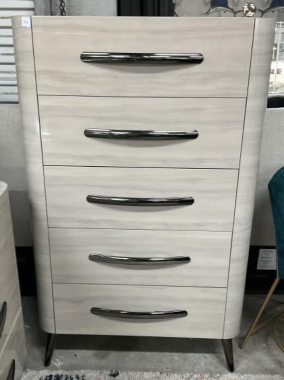 Modern High Gloss  Grey Wash 5 Drawer Dresser