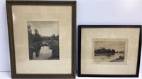 2 antique etchings, both are signed, ‘The Source’