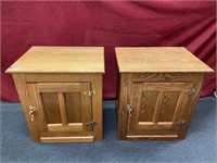 Pair oak side tables, ice box form