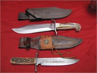 2 knives: 1 no name 7" blade w/ leather sheath &