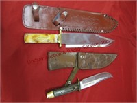 2 knives: 1 no name 9" blade w/ sheath &