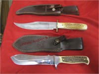 2 knives: 1 Hen & Rooster has 6" blade w/ leather