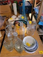 HOUSEHOLD GLASSWARE, VASE, PITCHER, GLASSES,