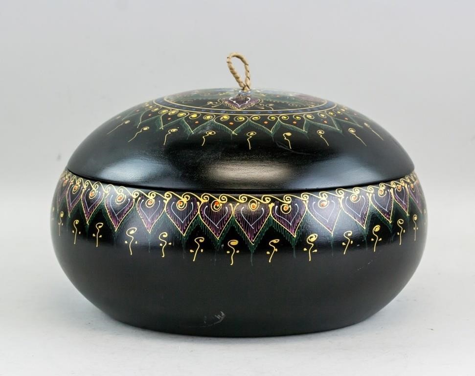 Chinese Zitan Wood Carved Round Box with Lid