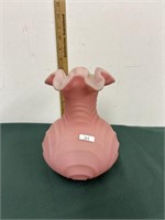 Fenton Satin Glass Pink  Rose Drapery Ruffled Vase