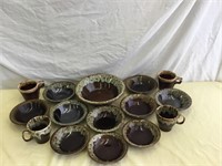 Group Brown Drip Glaze Pottery Bowls & Cups