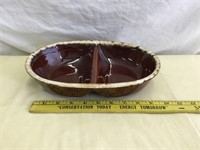 H.P. HULL POTTERY Brown Drip Glaze Divided Bowl