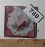 Fenton handpainted Cardinal scene ornament 1990