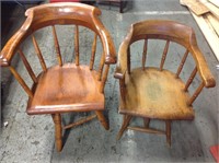 2 WOODEN SWIVEL CHAIRS
