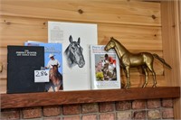 LARGE BRASS HORSE & BOOKS