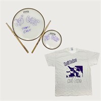 Kofi Baker Signed Drumhead, sticks & T-shirt